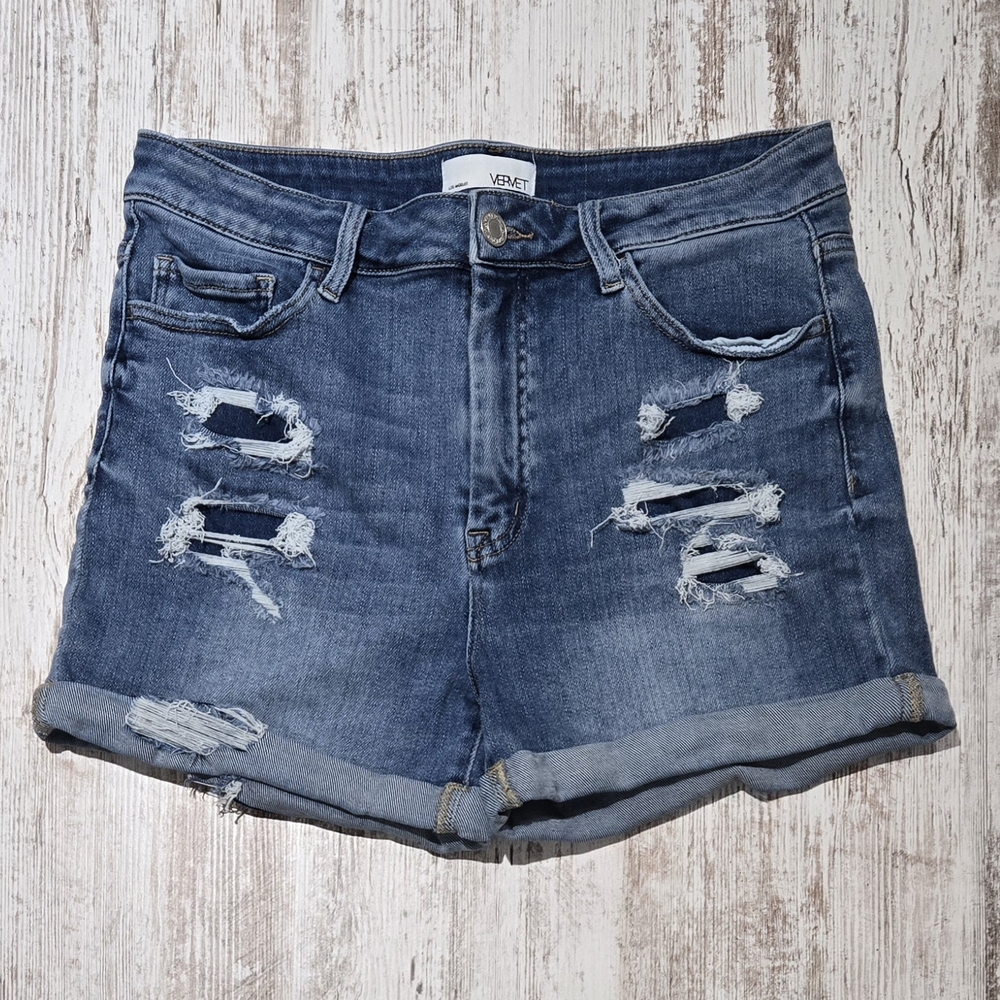 Vervet Blue Denim Distressed Womens Jean Shorts